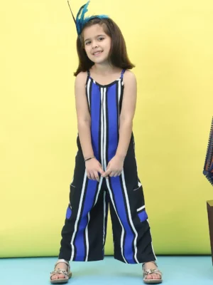 Blue Printed Sleeveless Shoulder Strap Jumpsuit Casual Summer Comfort Wear