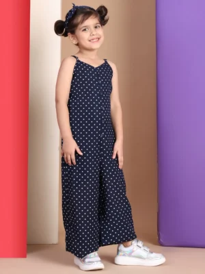 Navy Blue Printed Shoulder Strap Sleeveless Jumpsuit Casual Summer Wear