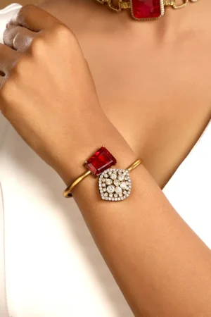 Tourmaline Kundan Polki Statement Bracelet with Zircon Diamond Accents