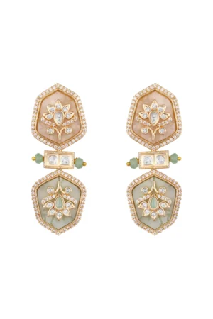 Celestial Bloom Dual-Tone Kundan Statement Drop Earrings