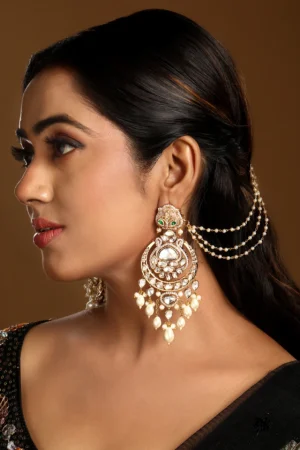 Noor Jaal Kundan Polki Pearl Chain Statement Earrings
