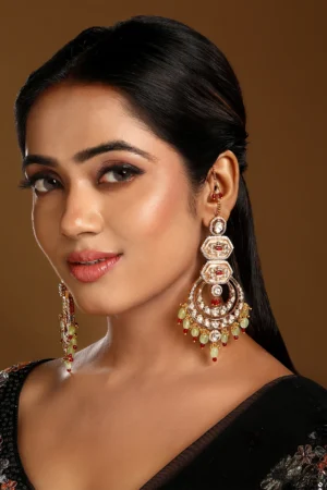 Ruhani Kundan Polki Agate Chand Drop Statement Earrings