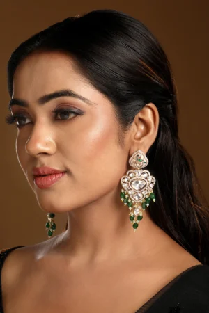 Meher Emerald Kundan Polki Crystal Cascade Statement Earrings