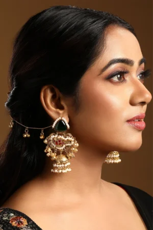 Royal Temple Pearl Chandbali Earrings with Emerald & Ruby Accents