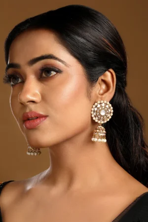 Classic Kundan Polki Pearl Drop Earrings with Mother of Pearl Detailing