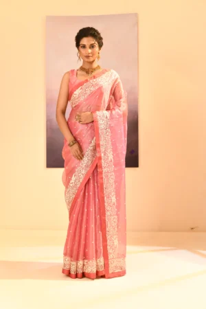 Graceful Soft Pink Saree with Exquisite Thread Work and Embroidered Border