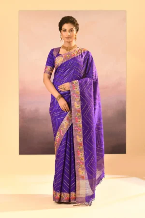 Royal Purple Raw Silk Saree with Paithani Border and Badla Work