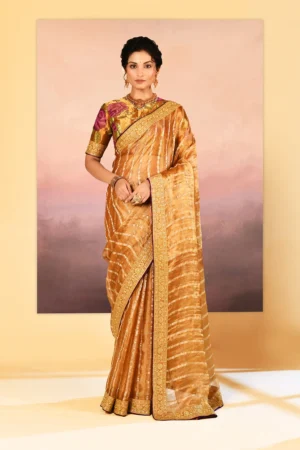 Regal Golden Tissue Saree with Woven Patterns